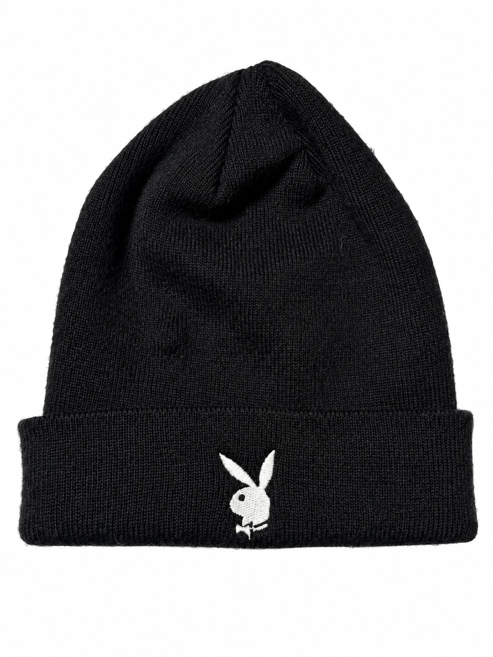 Playboy Black Cuffed Knit Beanie White Embroidered Bunny Logo